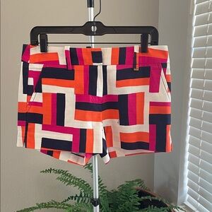 Trina Turk White Geo-Print Shorts with Orange, Pink & Navy